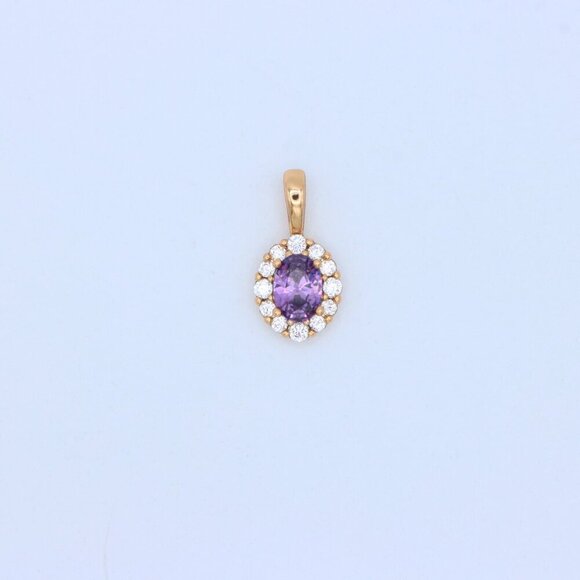 "Purple Oval Pendant with Halo in Gold-Plated Brass – Delicate Glamour, XPPT1816 - Picture 9 of 13